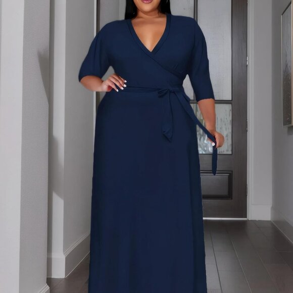 Plus Size Maxi Wrap Dress V Neck Belt Casual Summer Boho Beach Wear - Picture 4 of 4